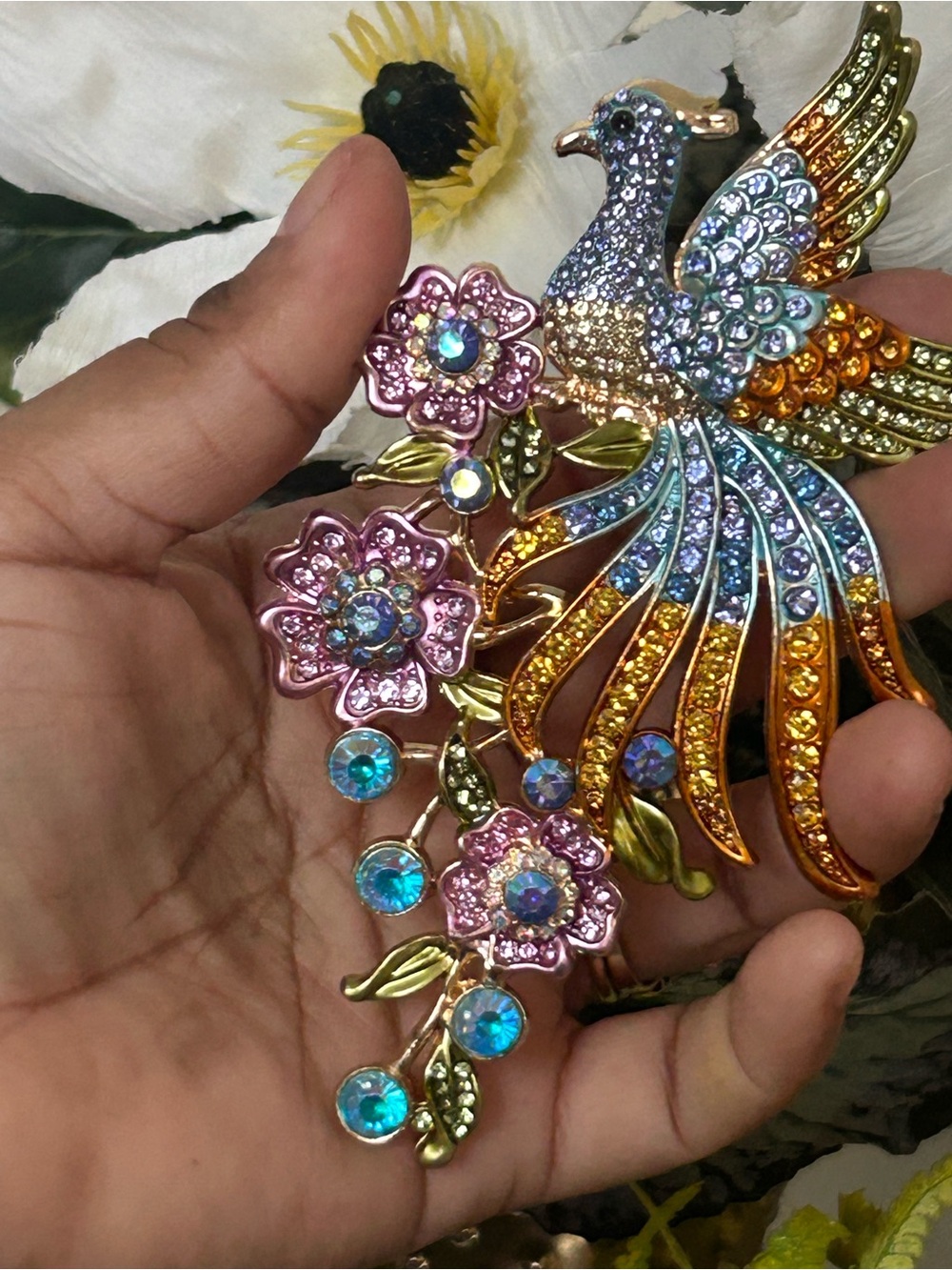 Multicolor Crystal Bird and Flower Pendant - Women Jewelry